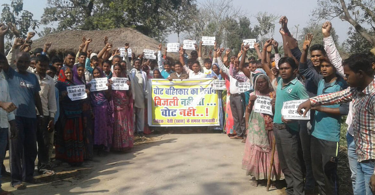 villagers did protest to oppose of voting with posters