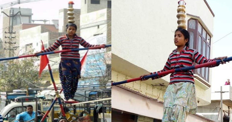 little girl stunts on rope in abohar of punjab