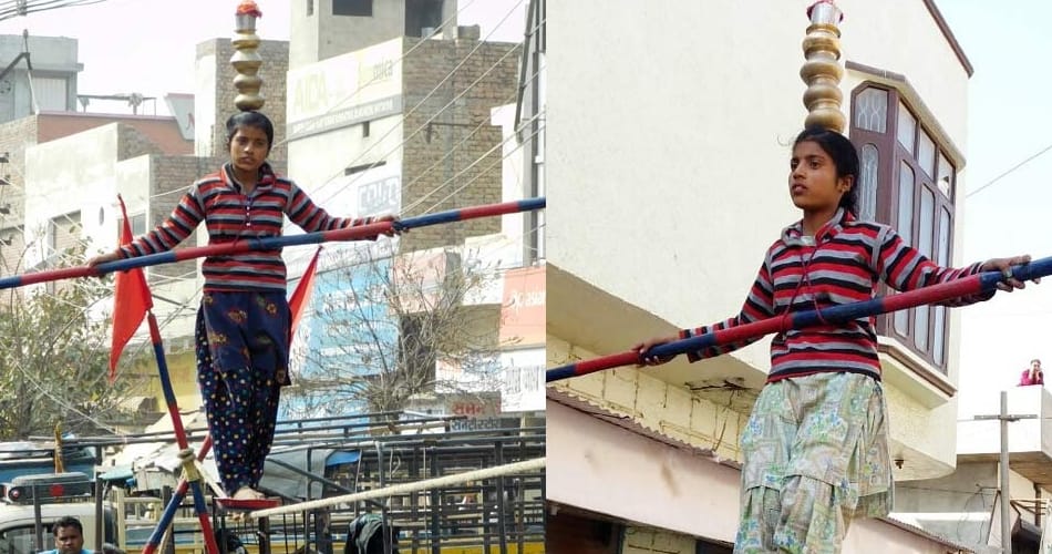 little girl stunts on rope in abohar of punjab