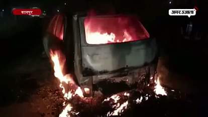 Where a car had burnt on the highway?