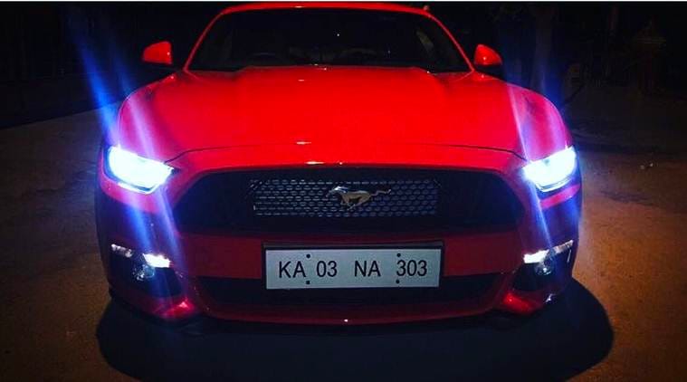 karun nair's ford mustang and special number plate