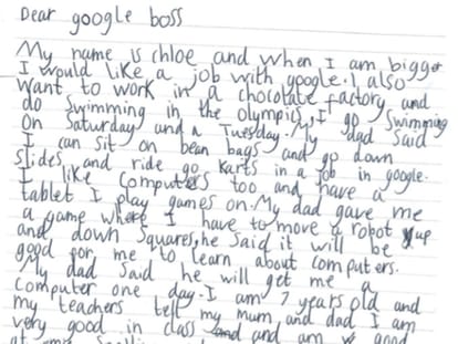 Seven year girl wrote a letter to sundar pichai for job in google