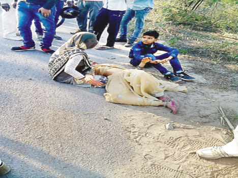 The death of the young man from the collision of car bike rider  in jalaun