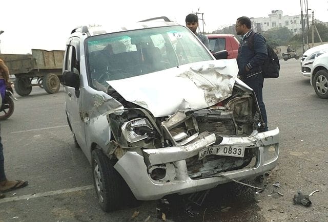 Tractor-trolley and car collide, two injured