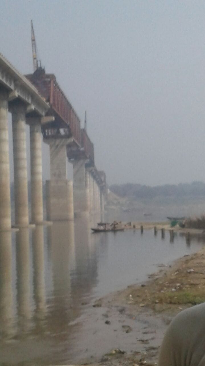 a labour slip from constructed bridege into ganga
