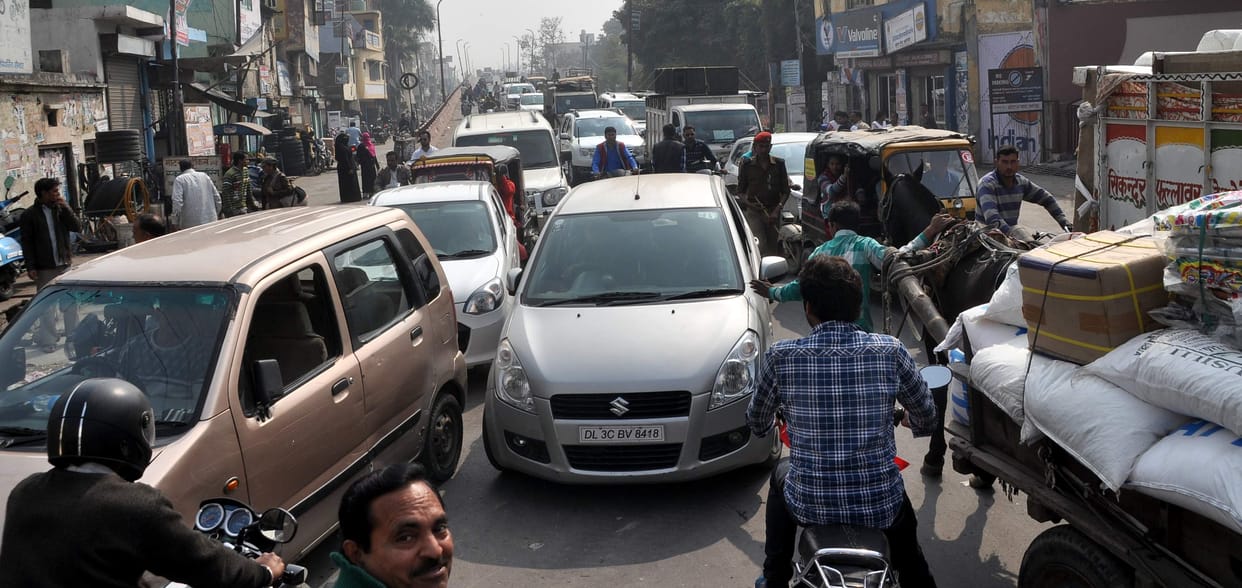 vehicles stop on chaudhary charan singh chowk on 11 march 