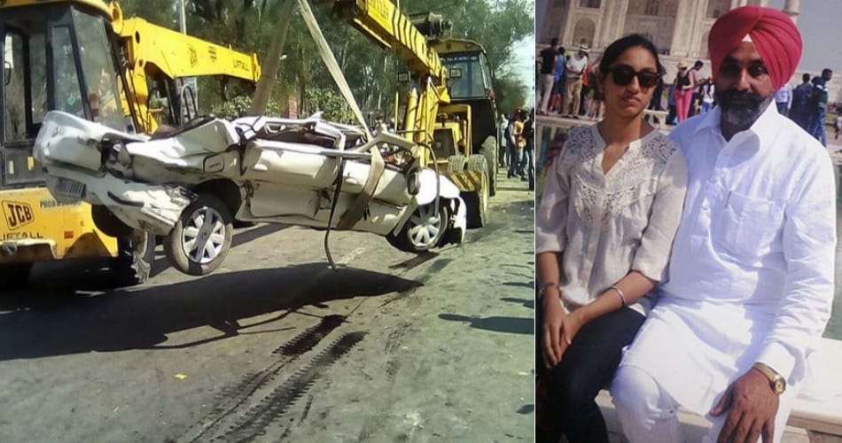 tipper fell upon the car and 18 years old girl crashed badly, accident at jalandhar of punjab