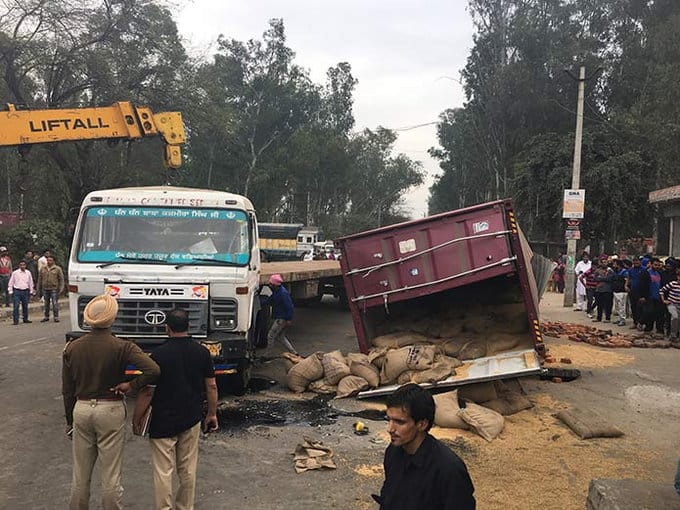 tipper fell upon the car and 18 years old girl crashed badly, accident at jalandhar of punjab