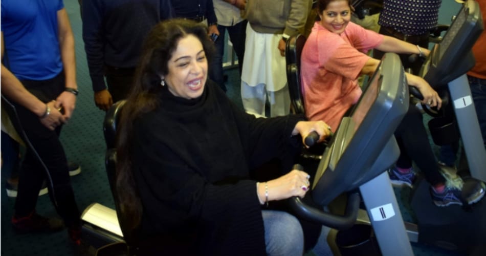 unique look of actress and bjp mp kirron kher at zym of chandigarh