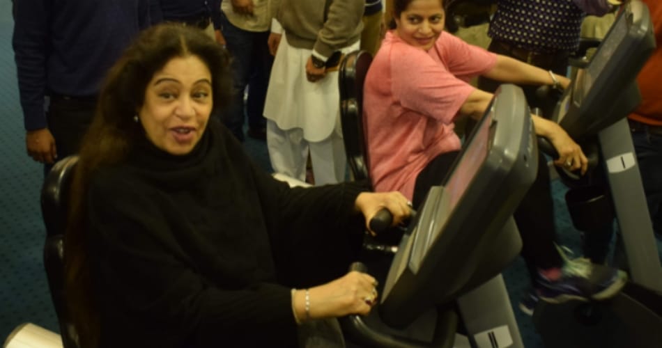 unique look of actress and bjp mp kirron kher at zym of chandigarh