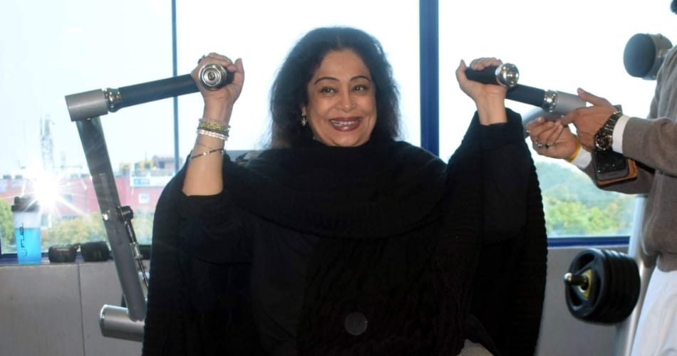 unique look of actress and bjp mp kirron kher at zym of chandigarh