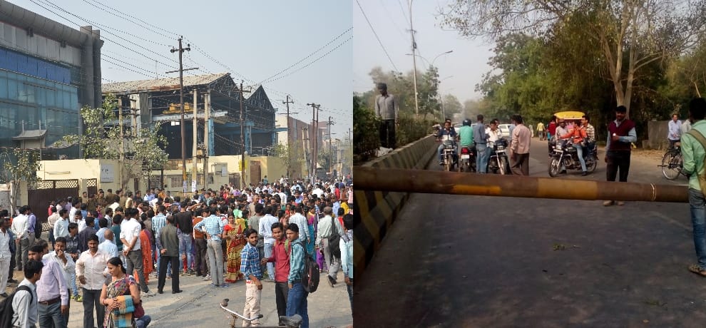 employees jam noida sector 59 road as employer run away by shutting down its company secretly