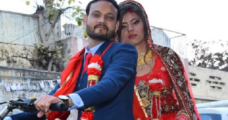 unique marriage on bullet, groom vickey bagga give big surprise to bride hina