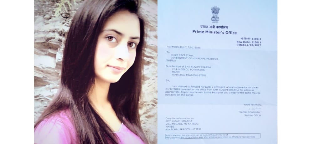 Himachal girl student write to PM Modi about poor condition of road in Karsog