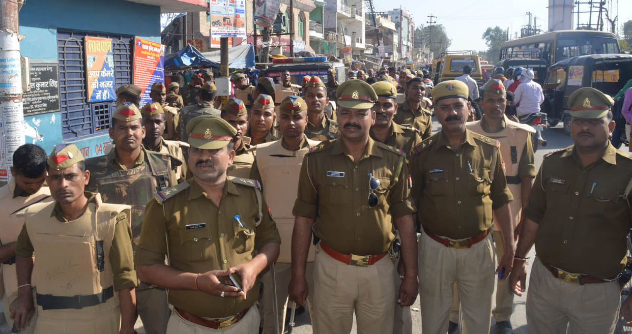 Route march by police