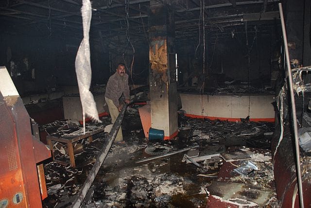 The fire was a short circuit in the bank, left over from burning millions