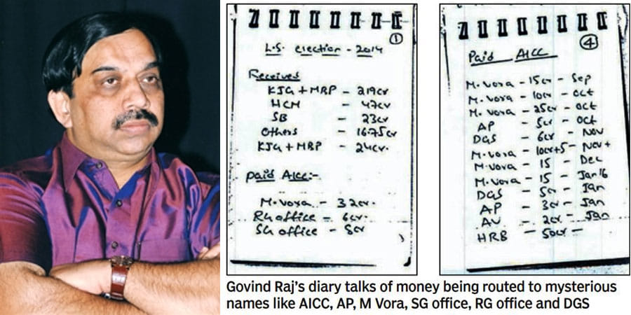 Congress leader govind raj diary mention 600 crore rupees transanctions