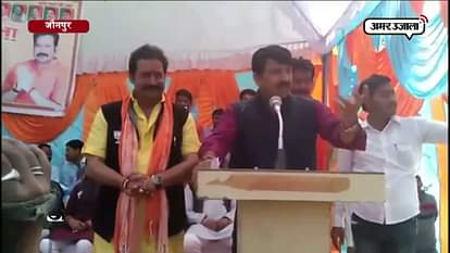 DELHI BJP PRESIDENT Manoj Tiwari praise Bhojpuri star Ravi Kishan in Jaunpur