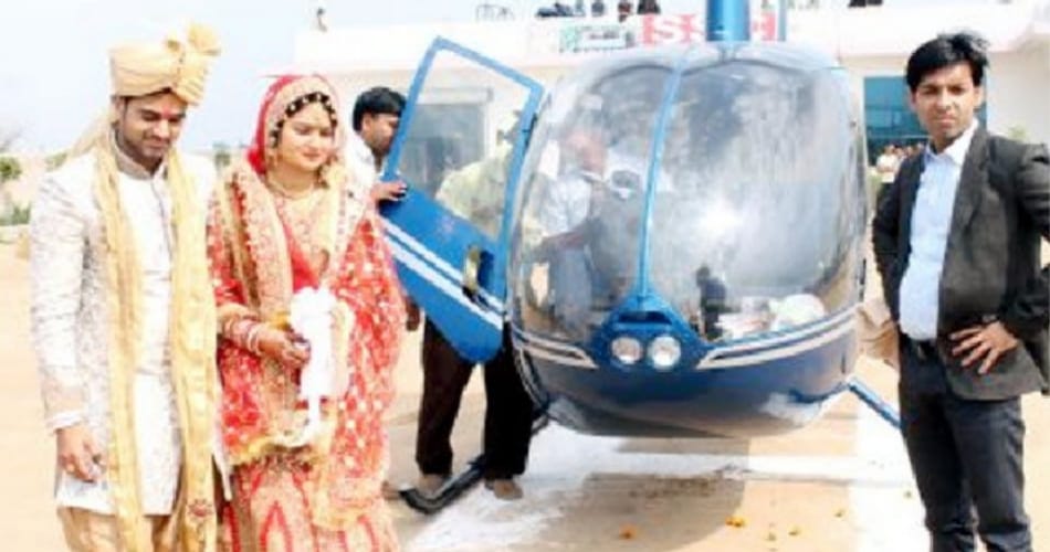 unique marriage vaya helicopter, groom engineer tarun gothwal give big surprise to bride bhumika