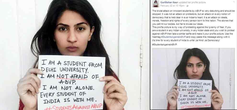 kargil martyr daughter gurmehar kaur raises her voice against abvp on social media gets viral