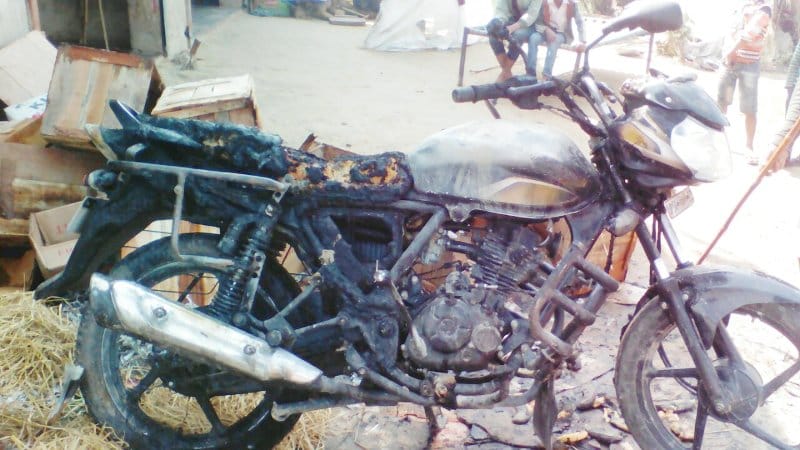 bike and cash burnt