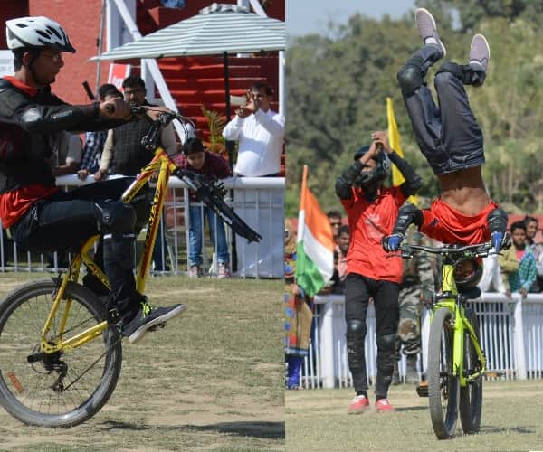 cycle stunts in race course in Lucknow.