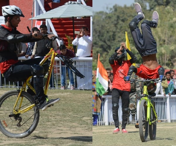 cycle stunts in race course in Lucknow.