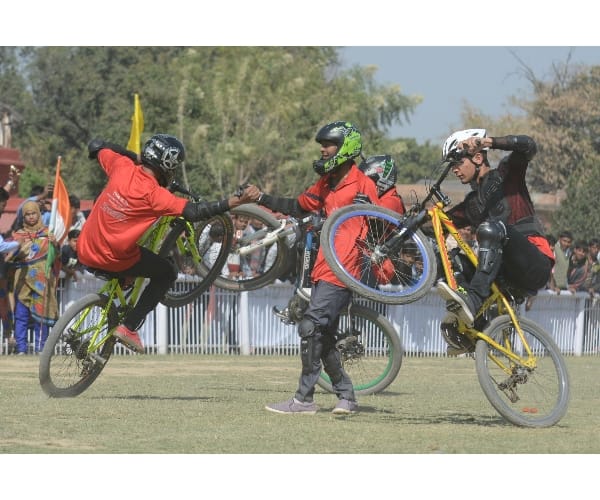 cycle stunts in race course in Lucknow.