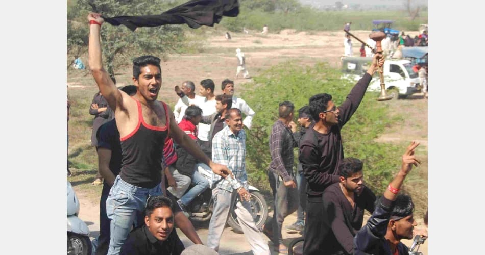 jat agitators celebration black day and sitting on protest place in black dresses