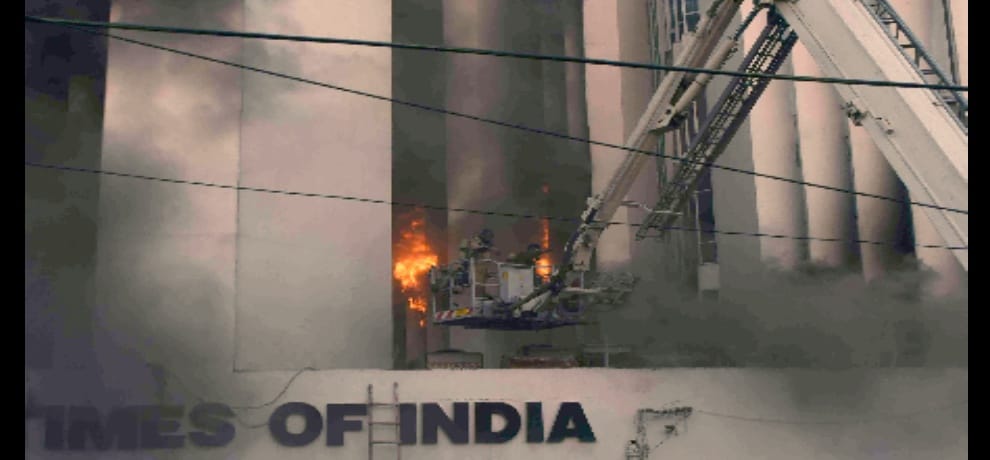 Times Building in the raging fire, smoke filled the entire building