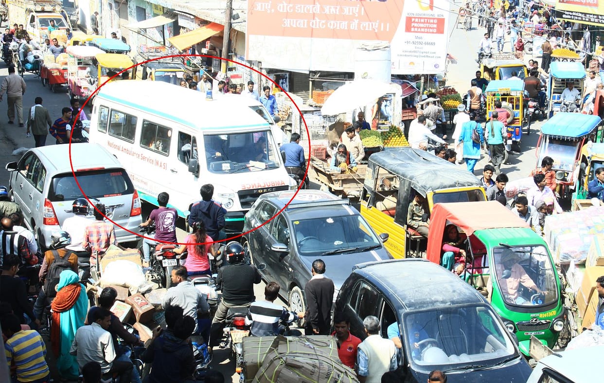 I am in the grip of Jam hours Lavela Chowk, stuck ambulances