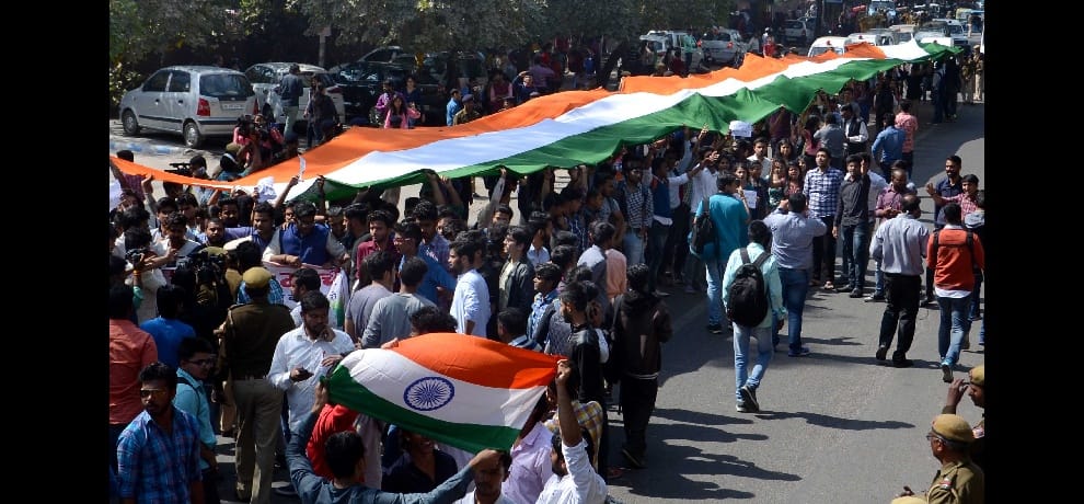 DUSU 180 feet long tricolor circled the campus
