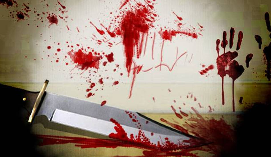 young guy cut his neck with knife in police station  