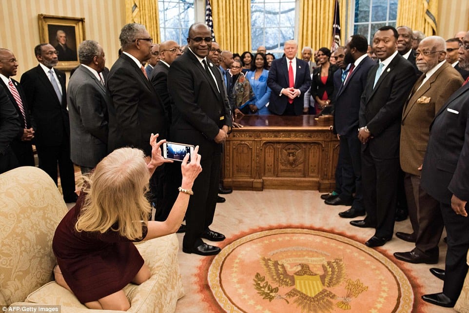 Trump's associate Kellyanne Conway sitting on sofa with heels, photo viral on social media