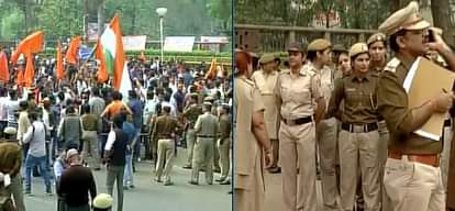 Delhi: ABVP holds protest march outside North Campus' Art Faculty RamjasRow