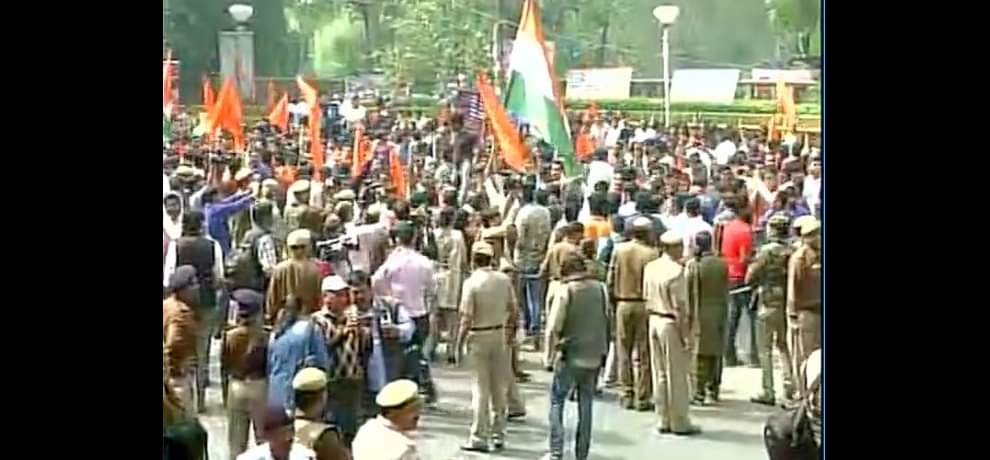 Delhi: ABVP holds protest march outside North Campus' Art Faculty RamjasRow