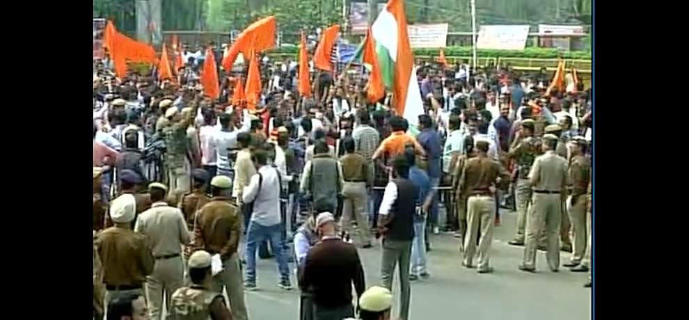 Delhi: ABVP holds protest march outside North Campus' Art Faculty RamjasRow