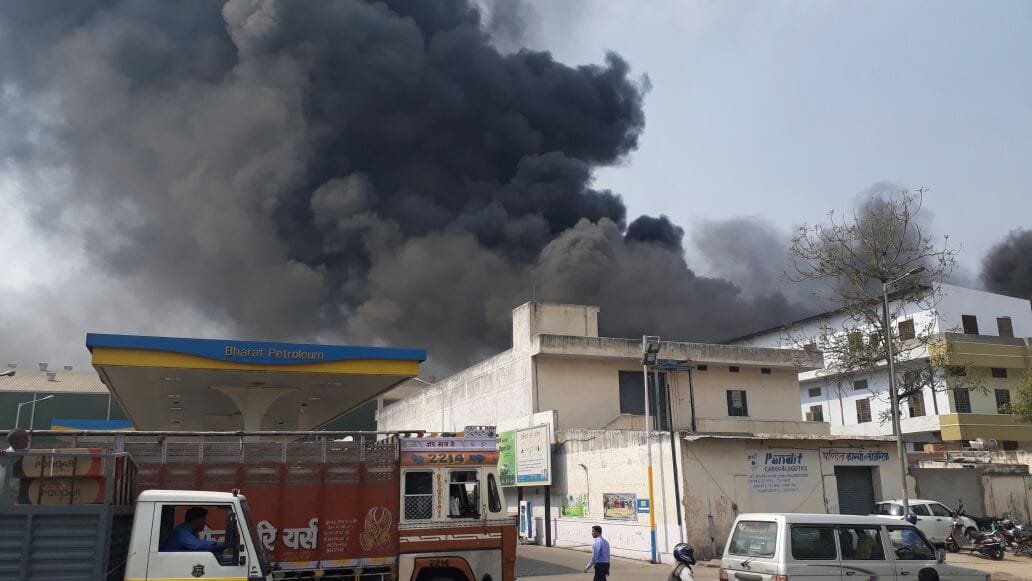Vishwakarma Industrial area Poddar sandal factory in a raging fire