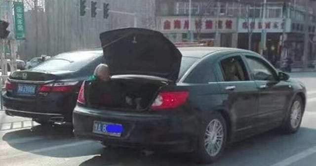 Photo Of Old Woman Sitting In Open Trunk While Son Drives Sparks Outrage