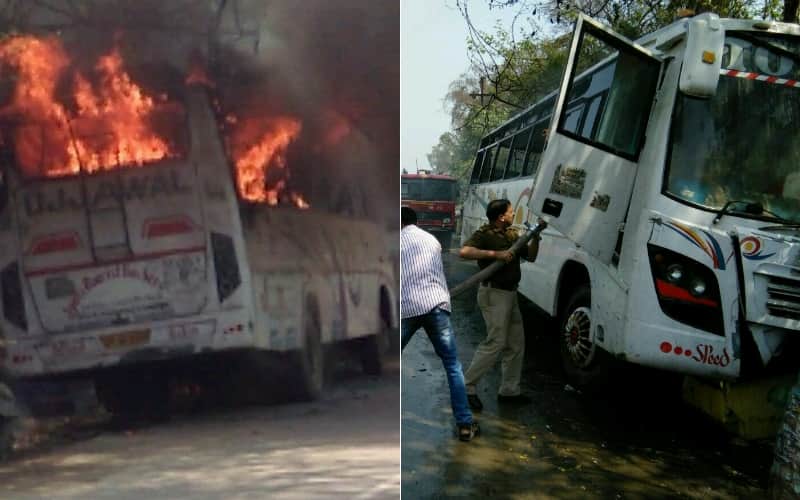 bus caught fire standing outside of gazipur police station