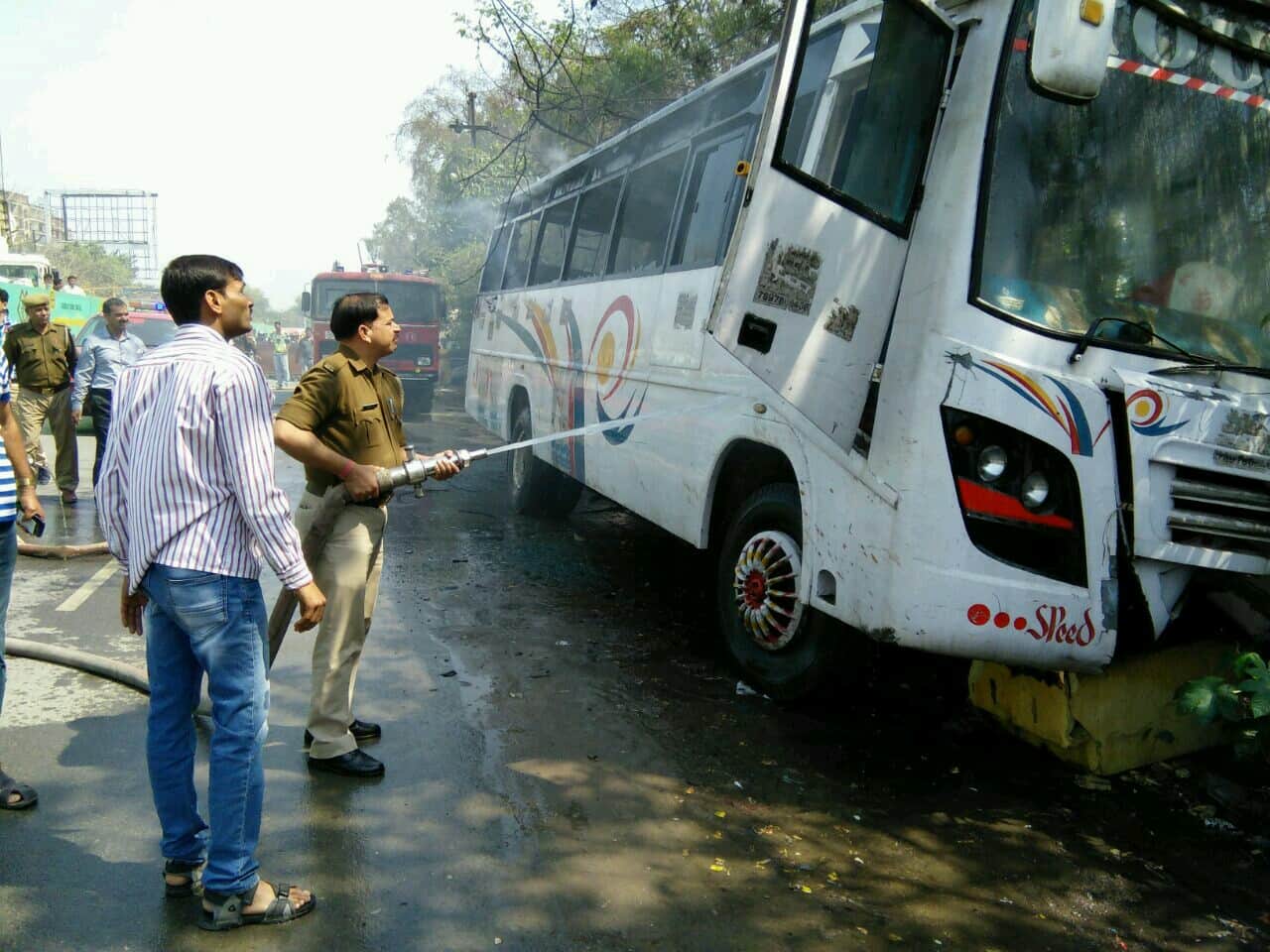 bus caught fire standing outside of gazipur police station