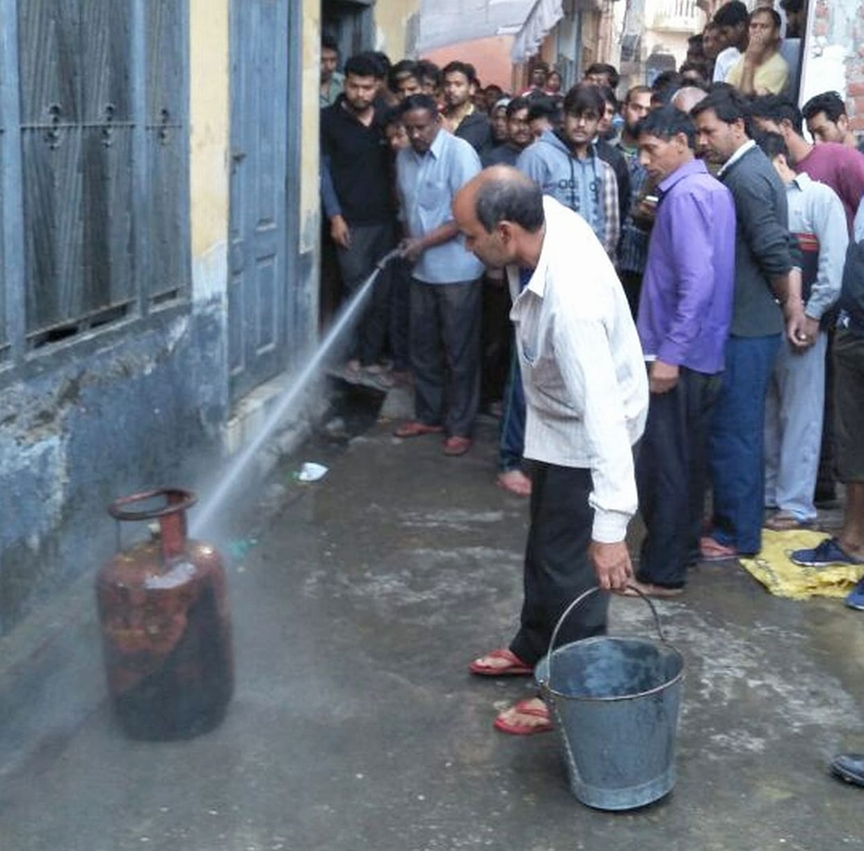 Three scorched  cylinders fire