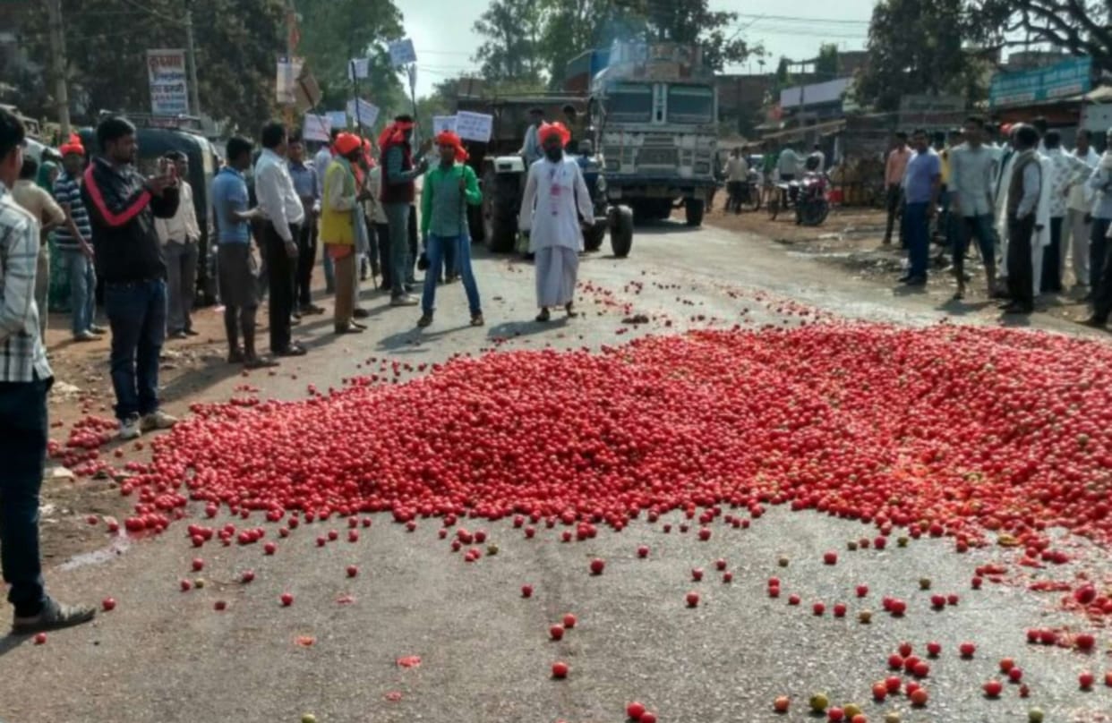 The farmers threw tomatoes