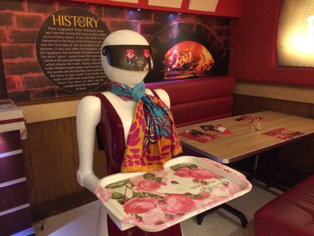 Female Robot Waiter is Serving Food in a restaurant of Pakistan