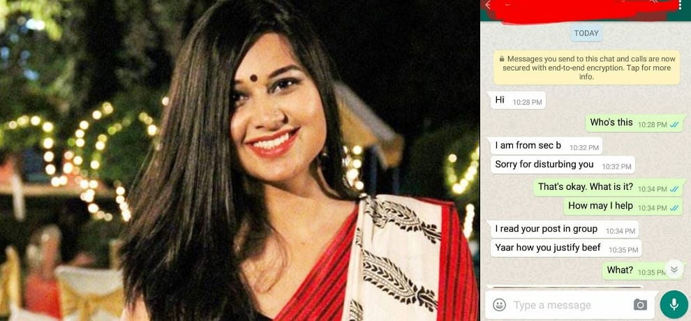 du student arunima bhattacharya lashes out at her classmate for comparing beef eating with incest