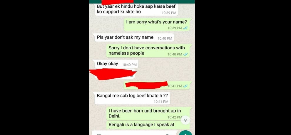 du student arunima bhattacharya lashes out at her classmate for comparing beef eating with incest