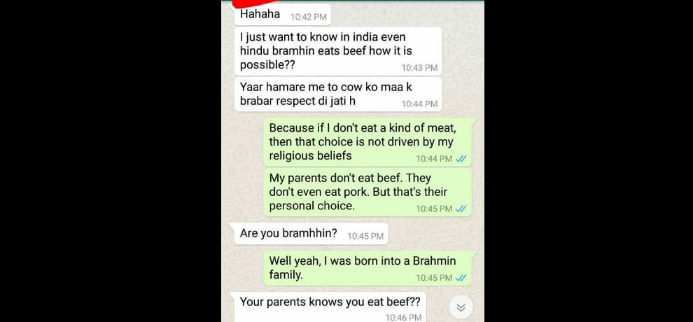 du student arunima bhattacharya lashes out at her classmate for comparing beef eating with incest