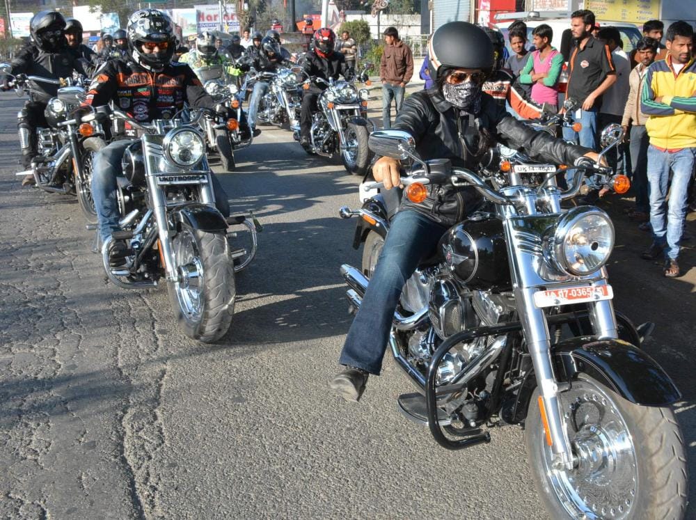 harley devidson rally on dehradun roads
