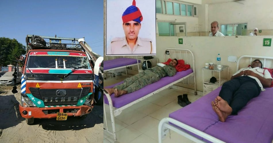 canter crashed haryana police man on road at sonipat during duty of jat protest