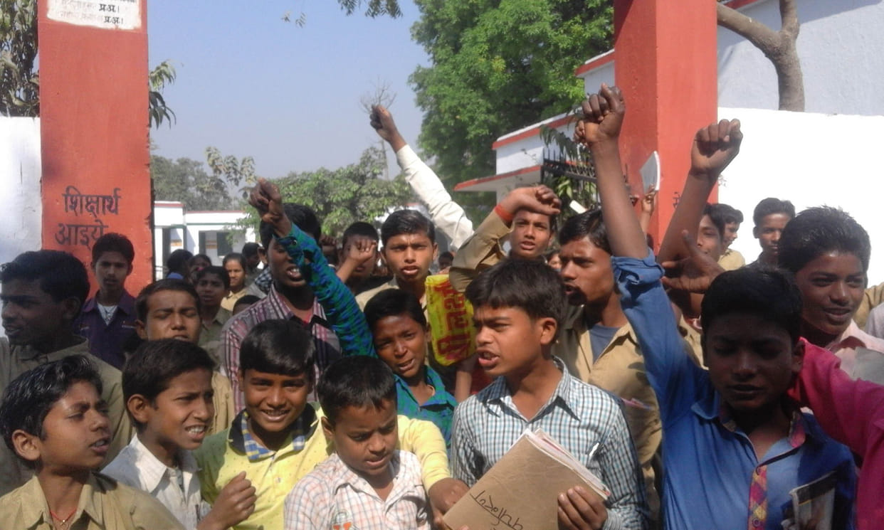 students protested on school gate